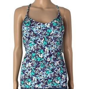 New Athleta Triangle A-C Tankini Top Floral Print Back Cross Over Straps